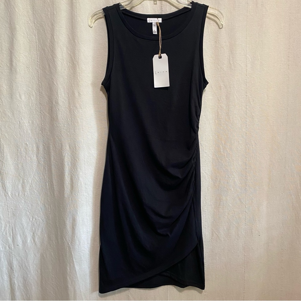 Leith Black Ruched Sheath Midi Dress